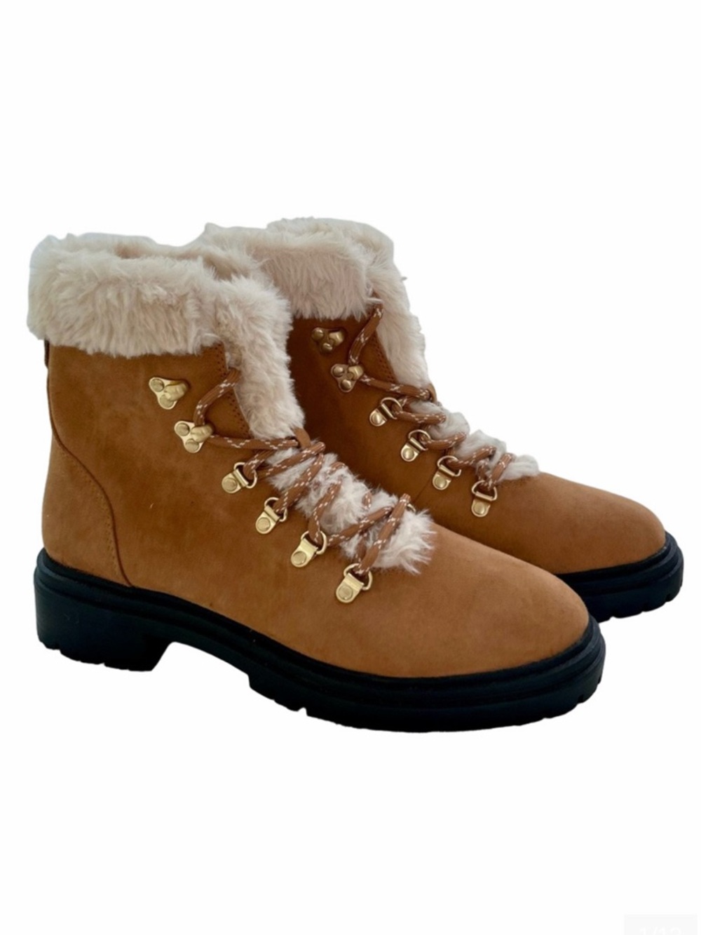 J. Crew Factory Hiking Chestnut Brown Size 7 Boots Faux Fur Lined Winter